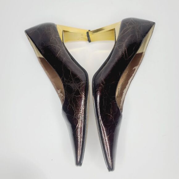 Vintage 90s J. Renee Bronze Metallic Block Heel Square Pointy Toe Heels size 8 - Picture 7 of 15